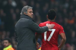 Jose Mourinho pats the back of the unfortunate Nani after he was sent off in Wednesday's game